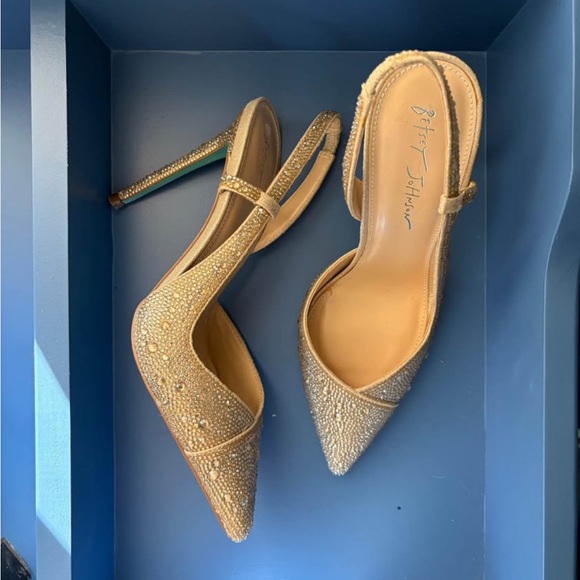Betsey Johnson Tan Rhinestone Slingback Heels - Picture 2 of 2